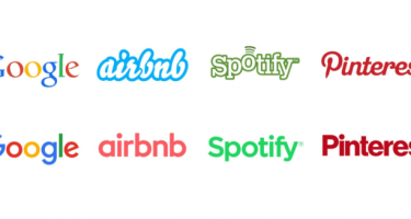 new and old logos for Google, Airbnb, and Spotify