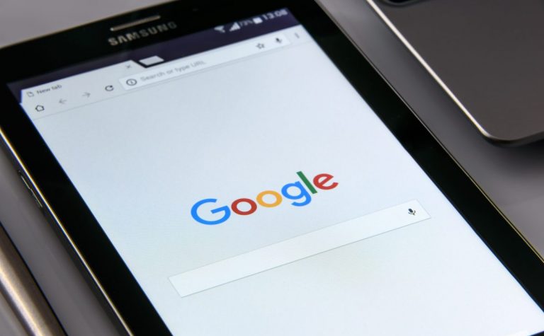 Samsung tablet showing Google in browser